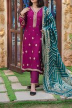 3-Piece EMBROIDERED SUIT - Mulberry Pink