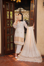 3-Piece HAND WOVEN KHADDI SUIT -Pearl White