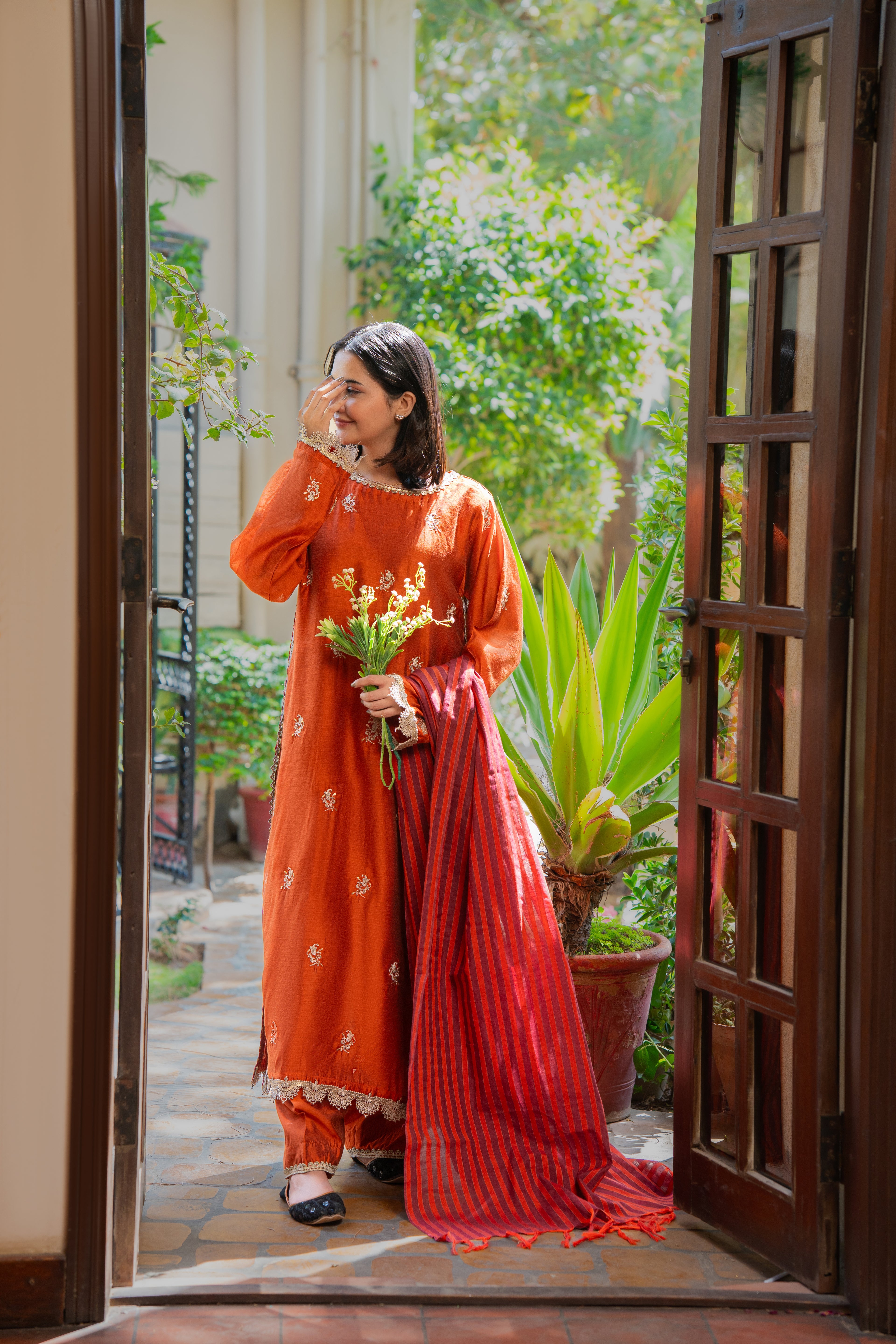 3-Piece EMBROIDERED SUIT - Copper Glow