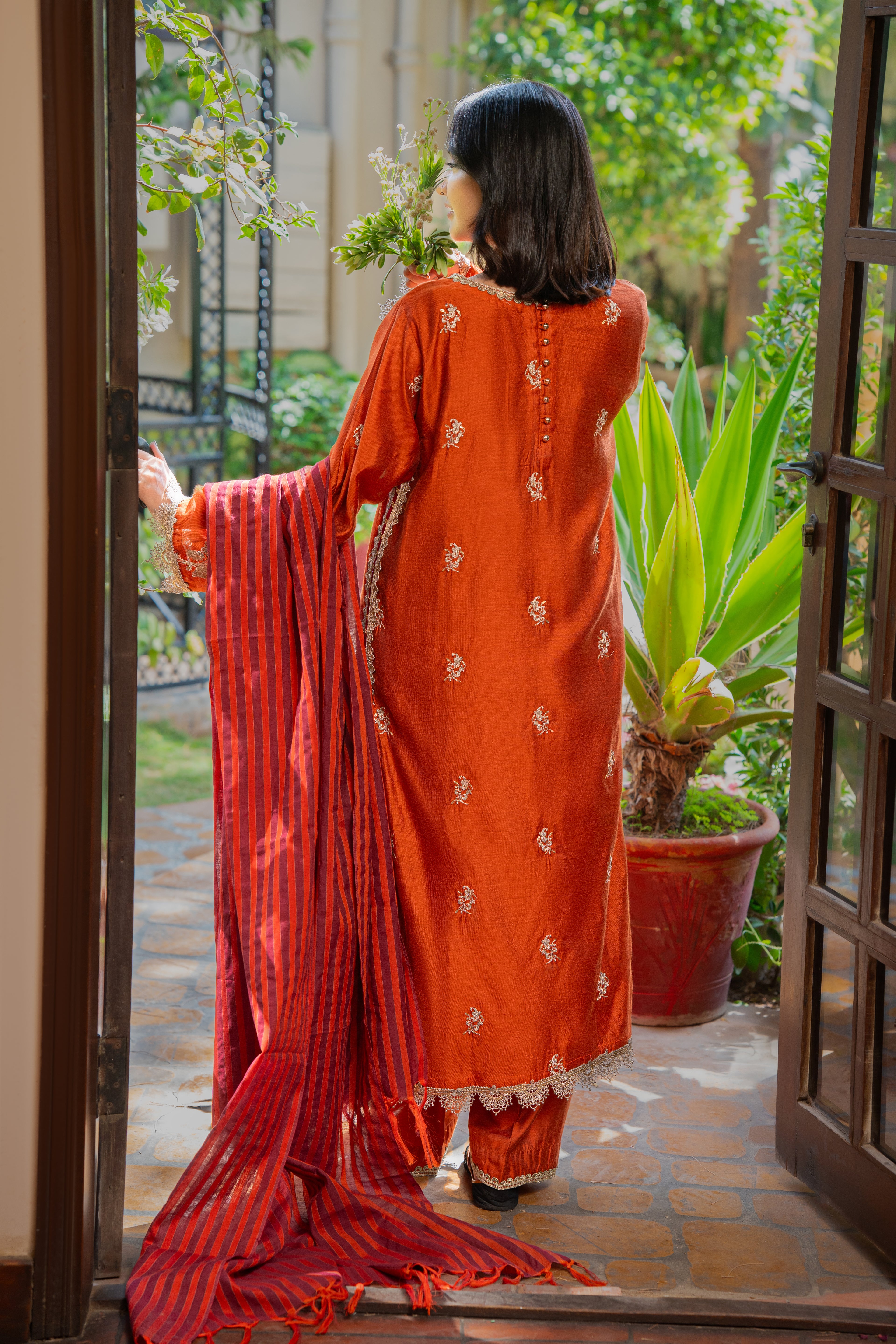 3-Piece EMBROIDERED SUIT - Copper Glow