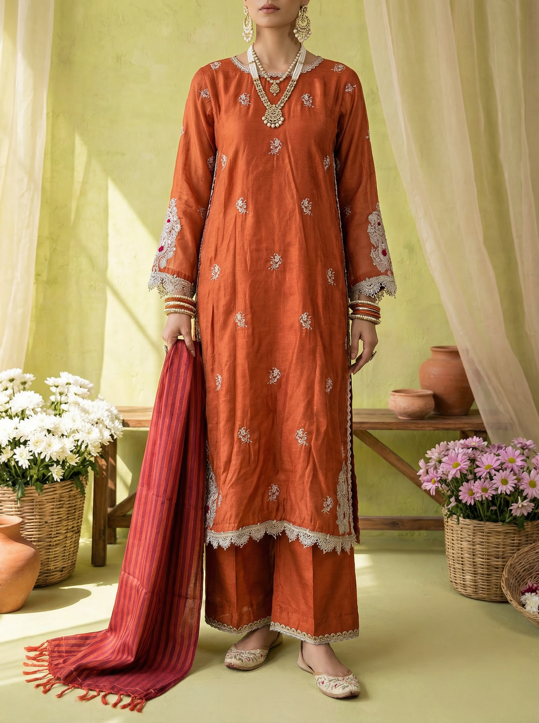 3-Piece EMBROIDERED SUIT - Copper Glow
