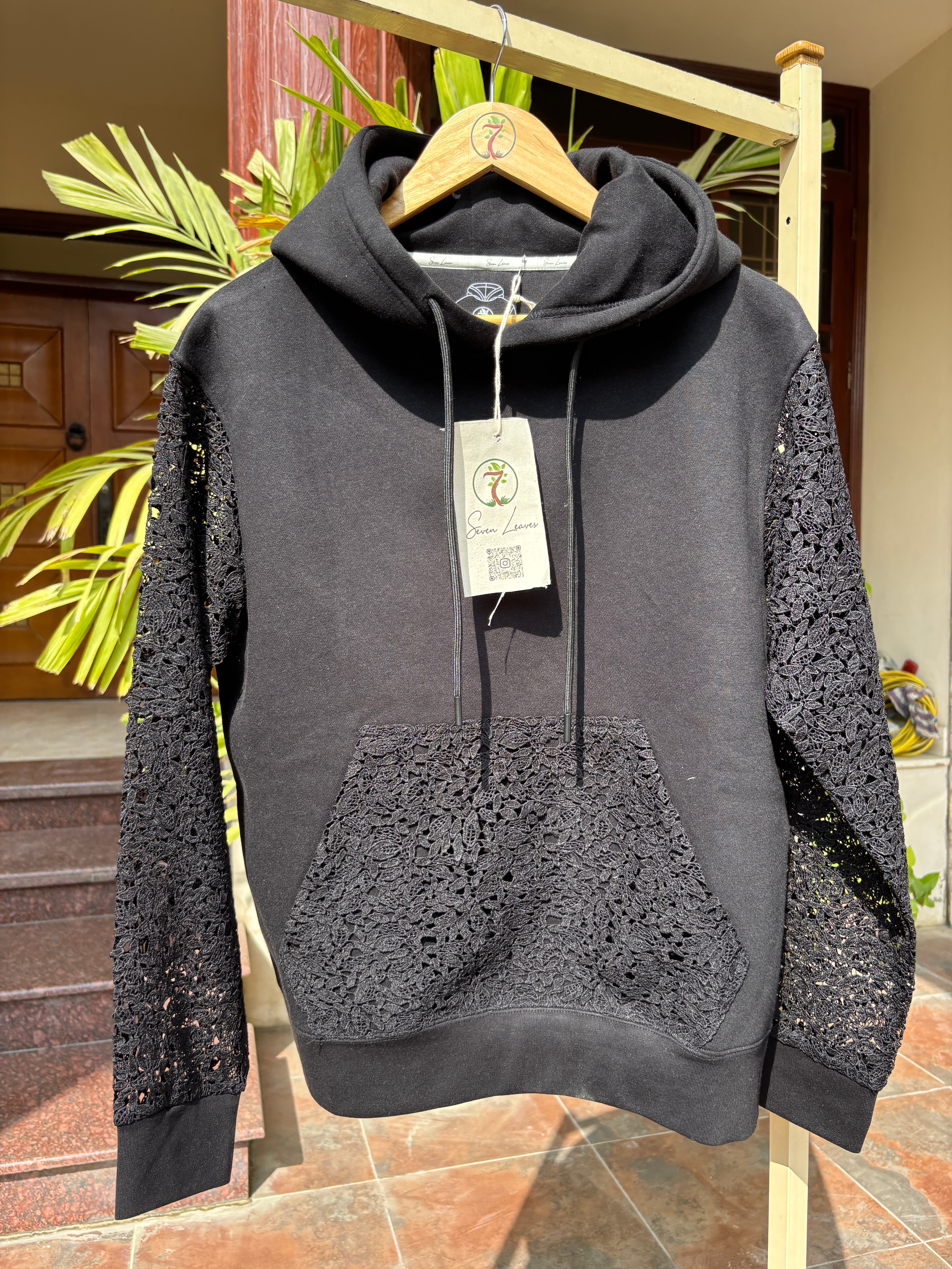 GUIPURE HOODIE - BLACK ON BLACK
