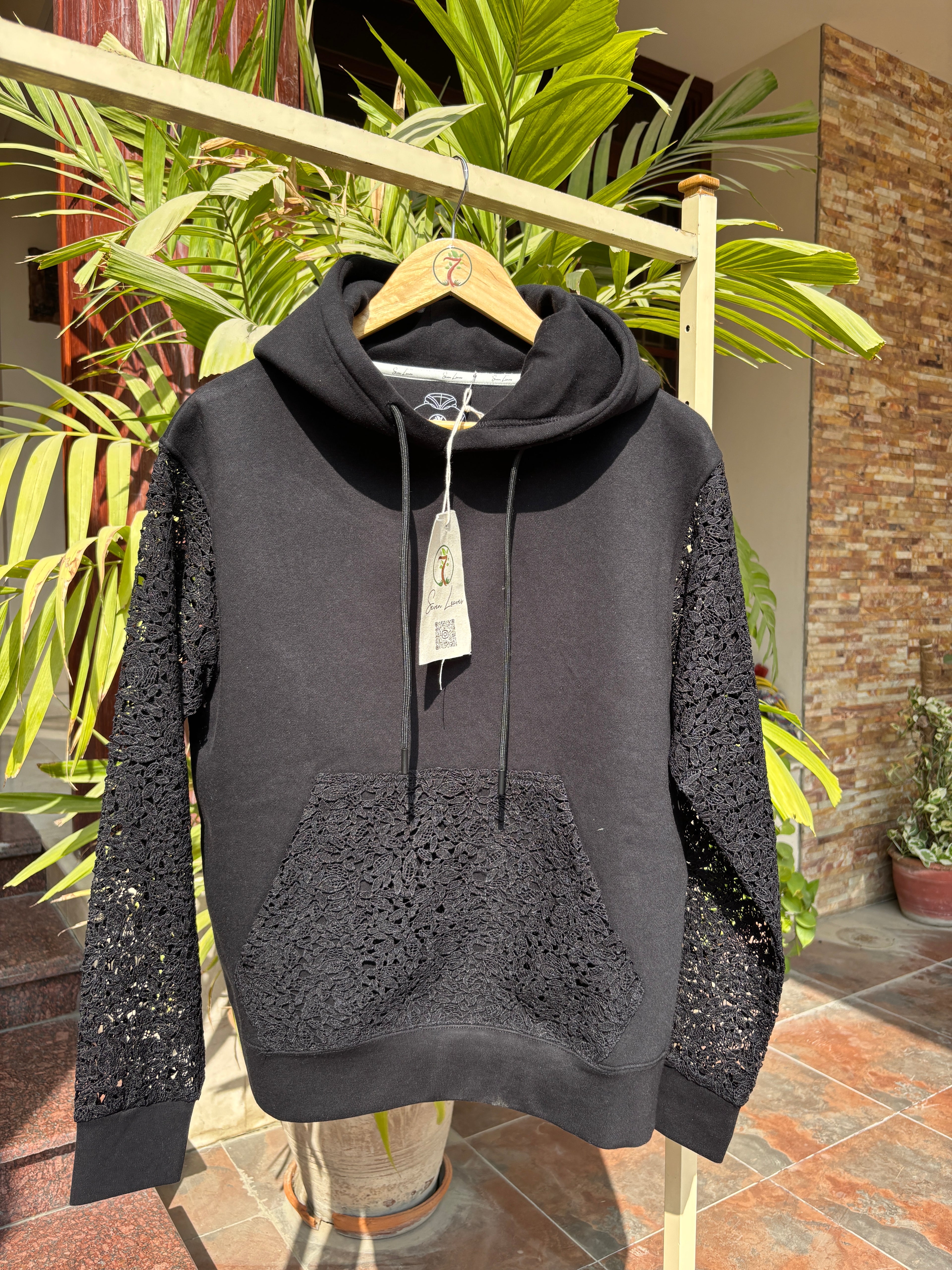 GUIPURE HOODIE - BLACK ON BLACK