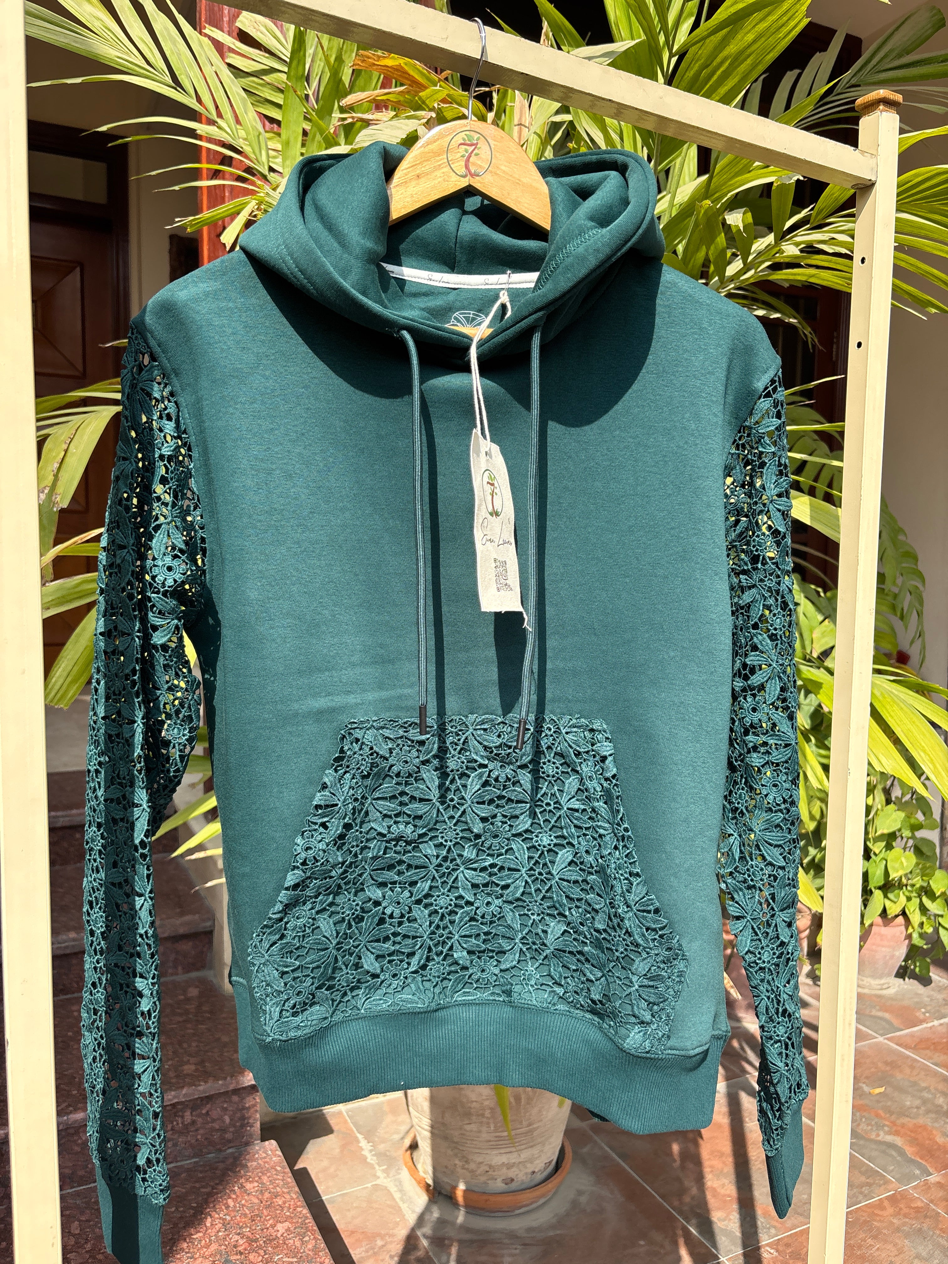 GUIPURE HOODIE - EMERALD TEAL