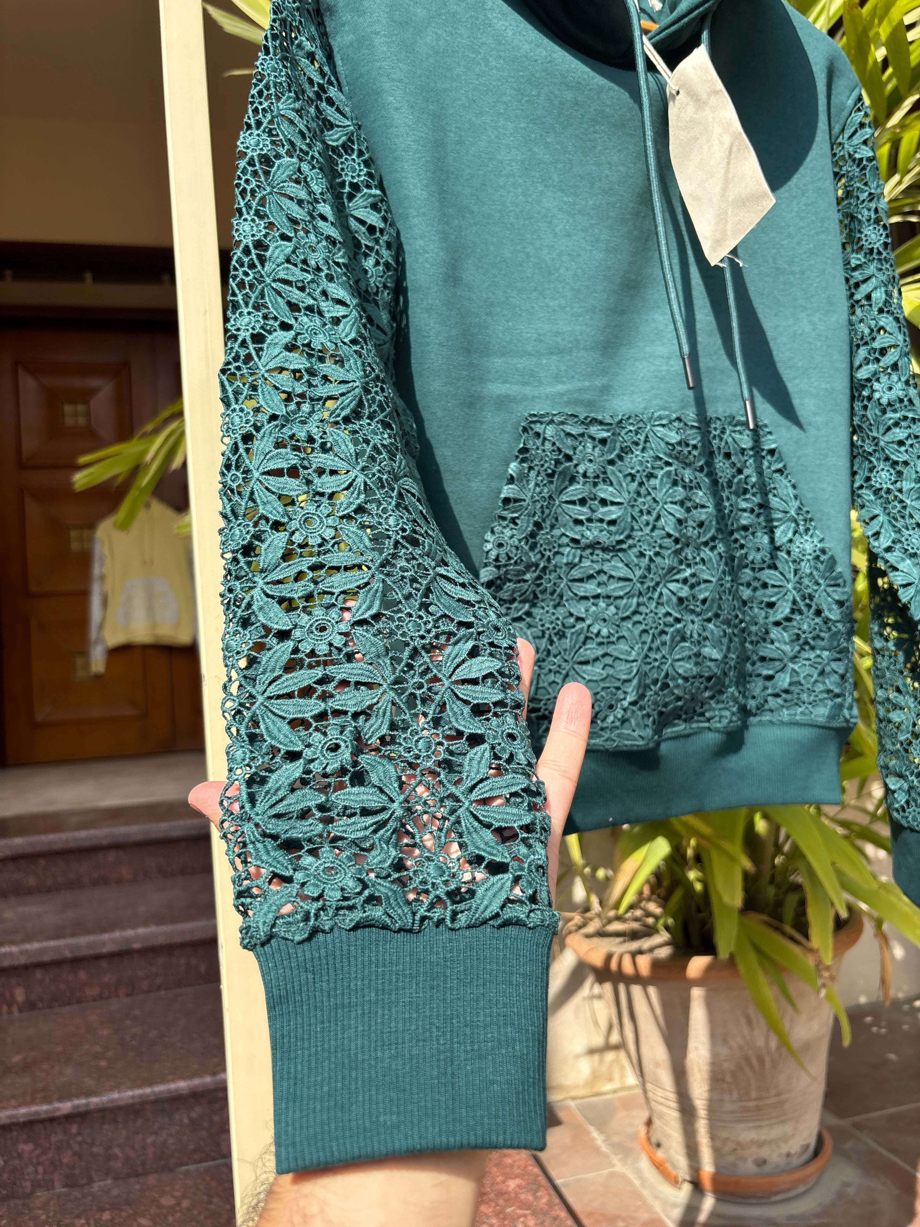 GUIPURE HOODIE - EMERALD TEAL