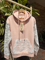 GUIPURE HOODIE - WHITE ON PEACH