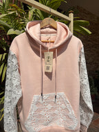 GUIPURE HOODIE - WHITE ON PEACH