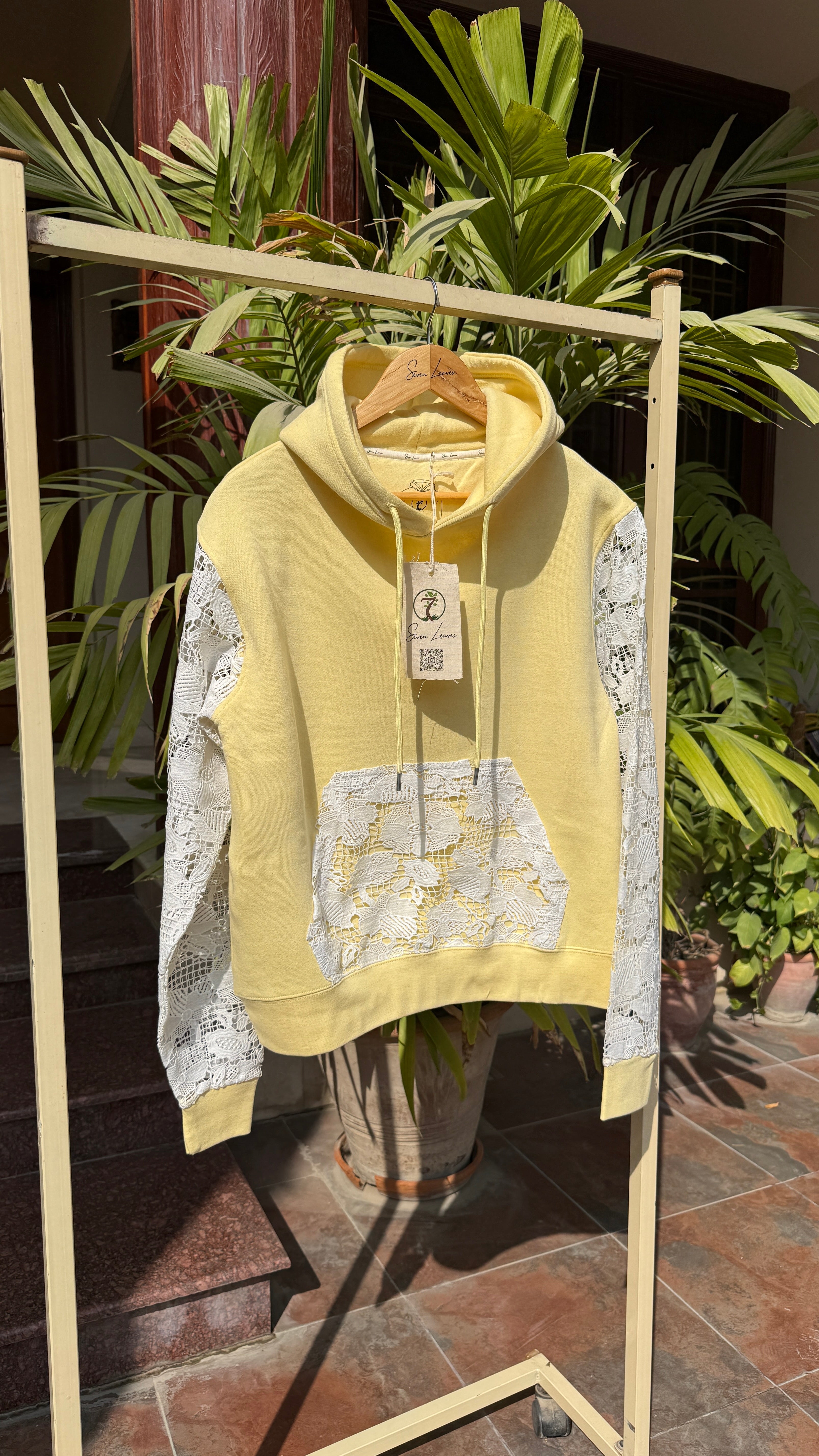 GUIPURE HOODIE - WHITE ON YELLOW