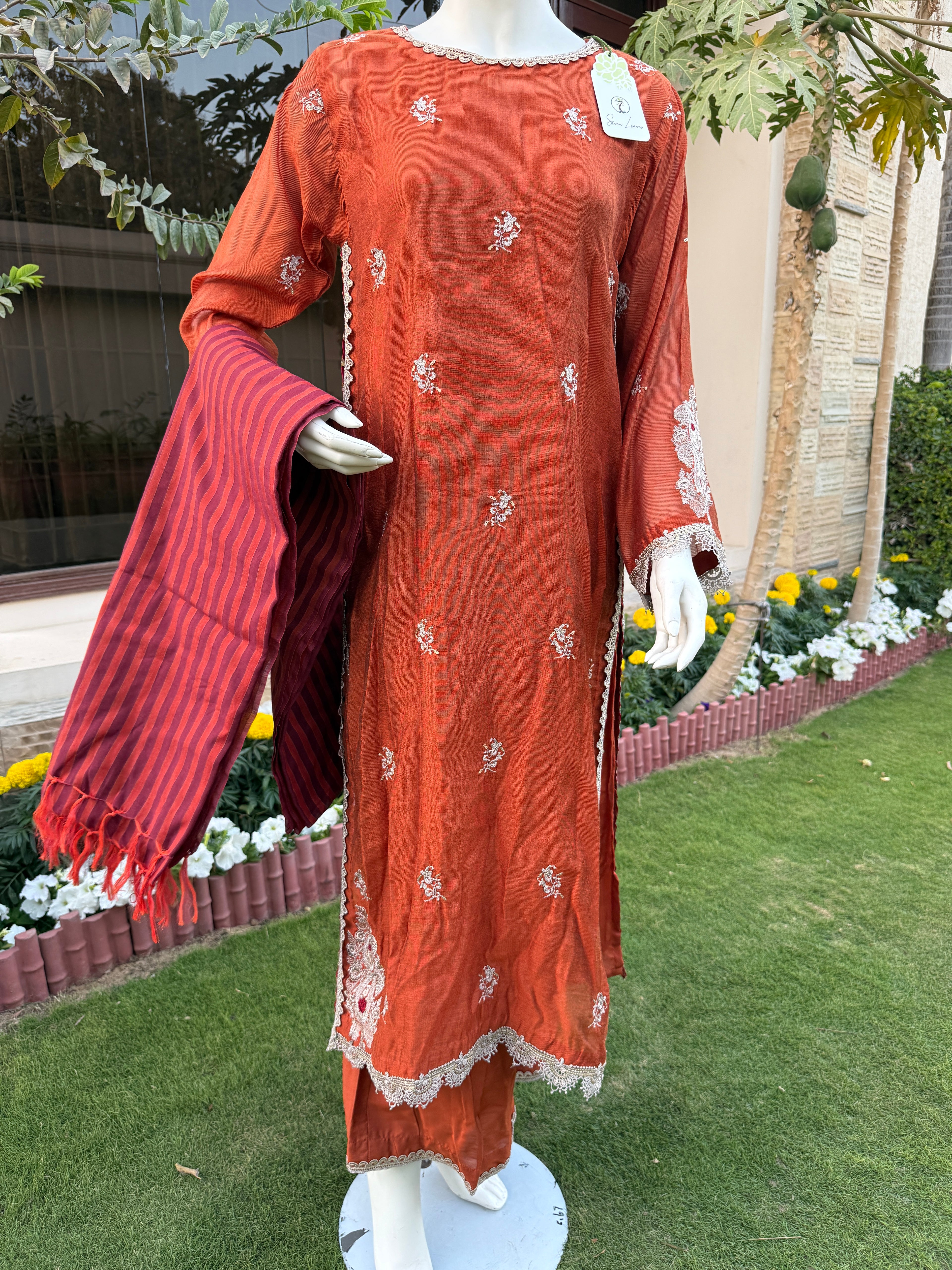 3-Piece EMBROIDERED SUIT - Copper Glow