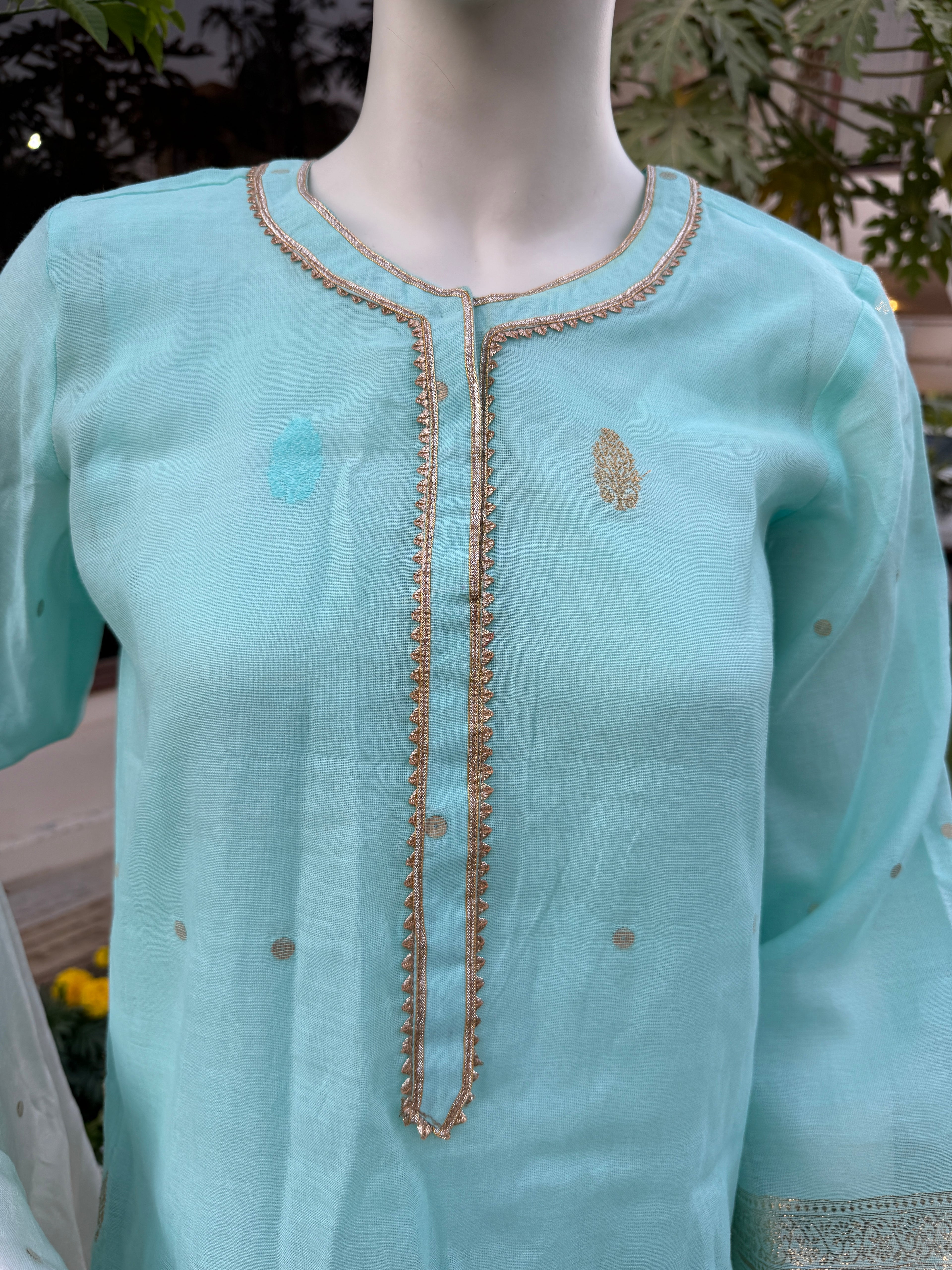 3-Piece HAND WOVEN KHADDI SUIT -Aqua Mist
