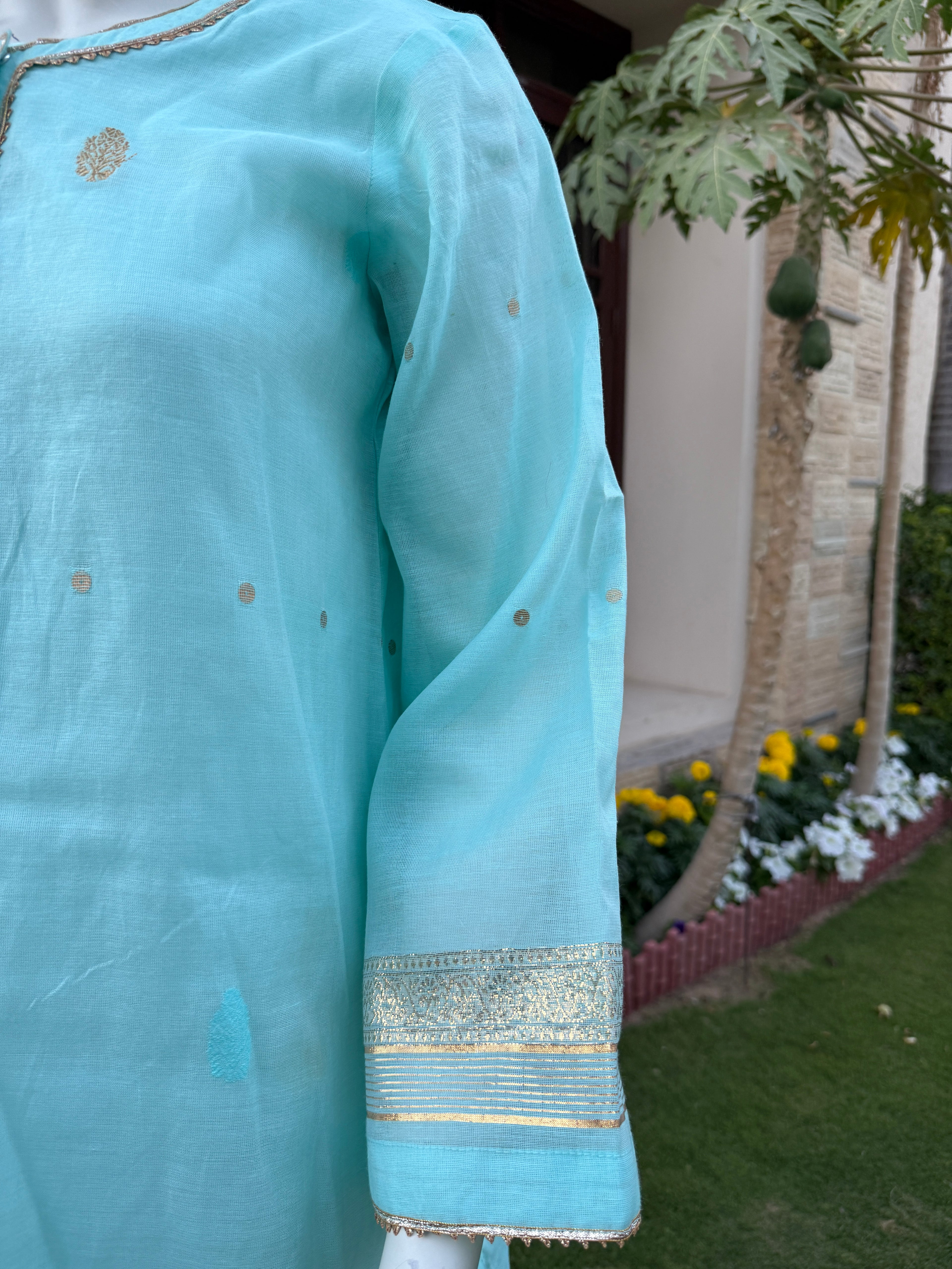 3-Piece HAND WOVEN KHADDI SUIT -Aqua Mist