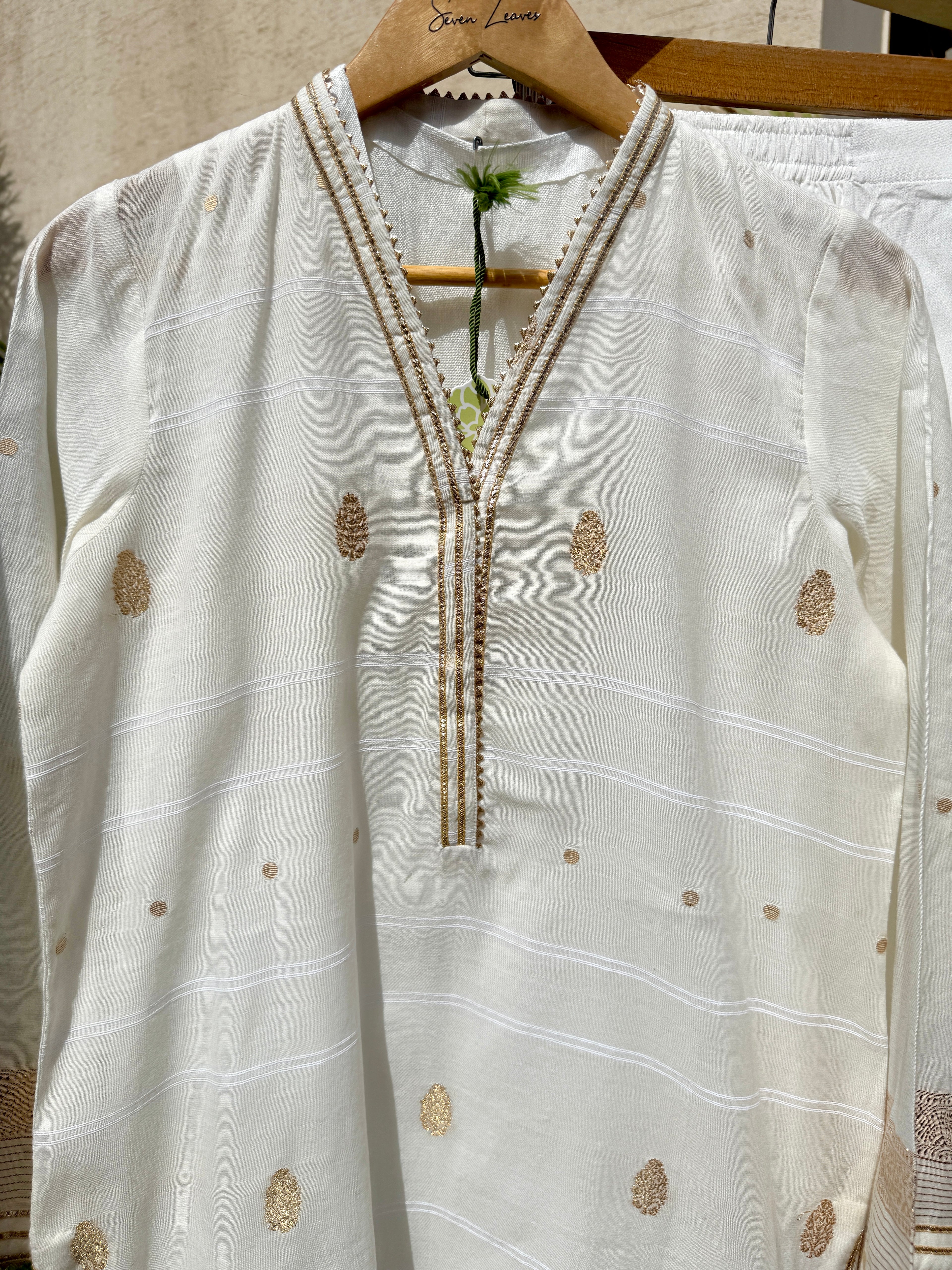 3-Piece HAND WOVEN KHADDI SUIT -Pearl White