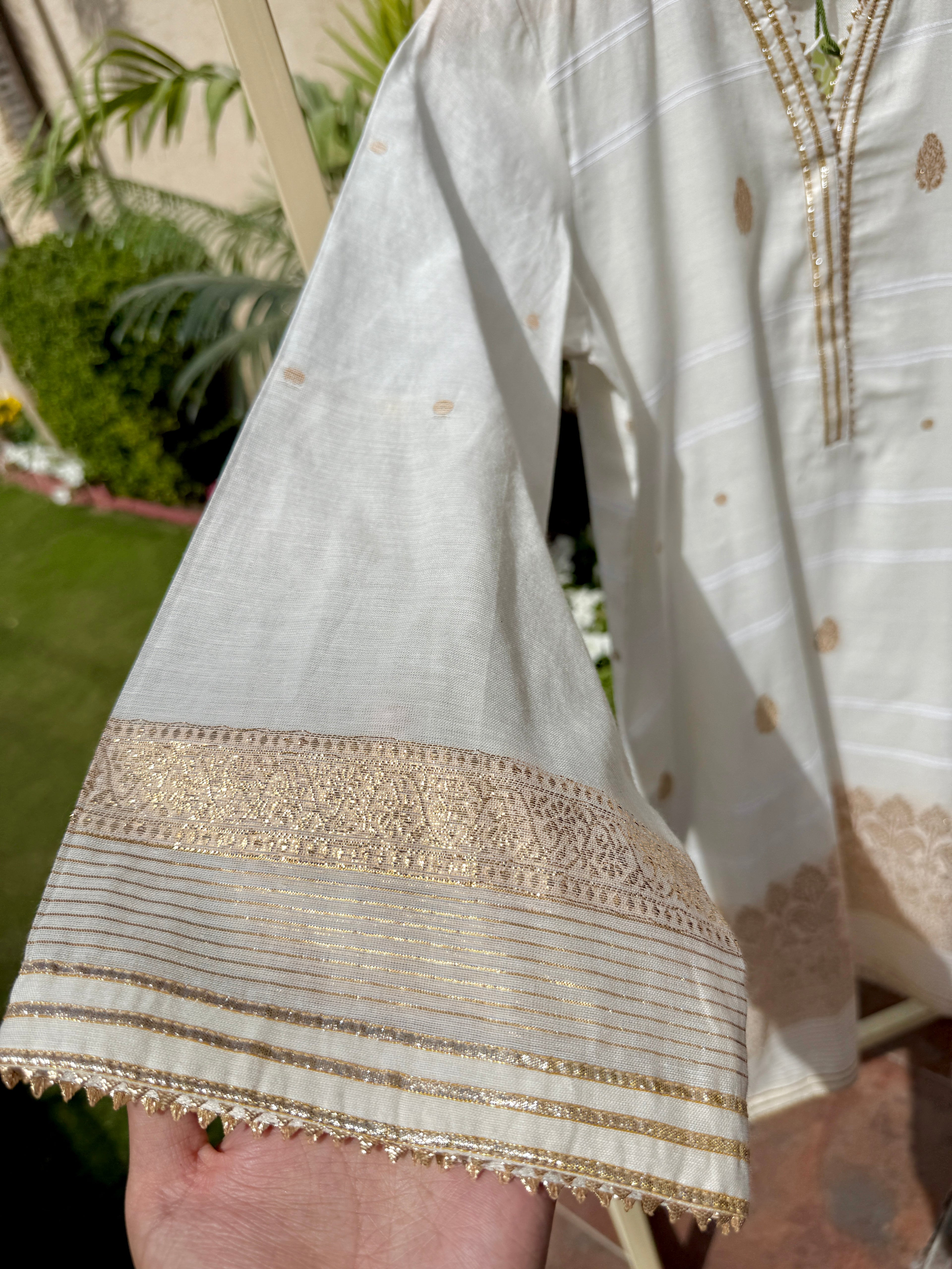 3-Piece HAND WOVEN KHADDI SUIT -Pearl White