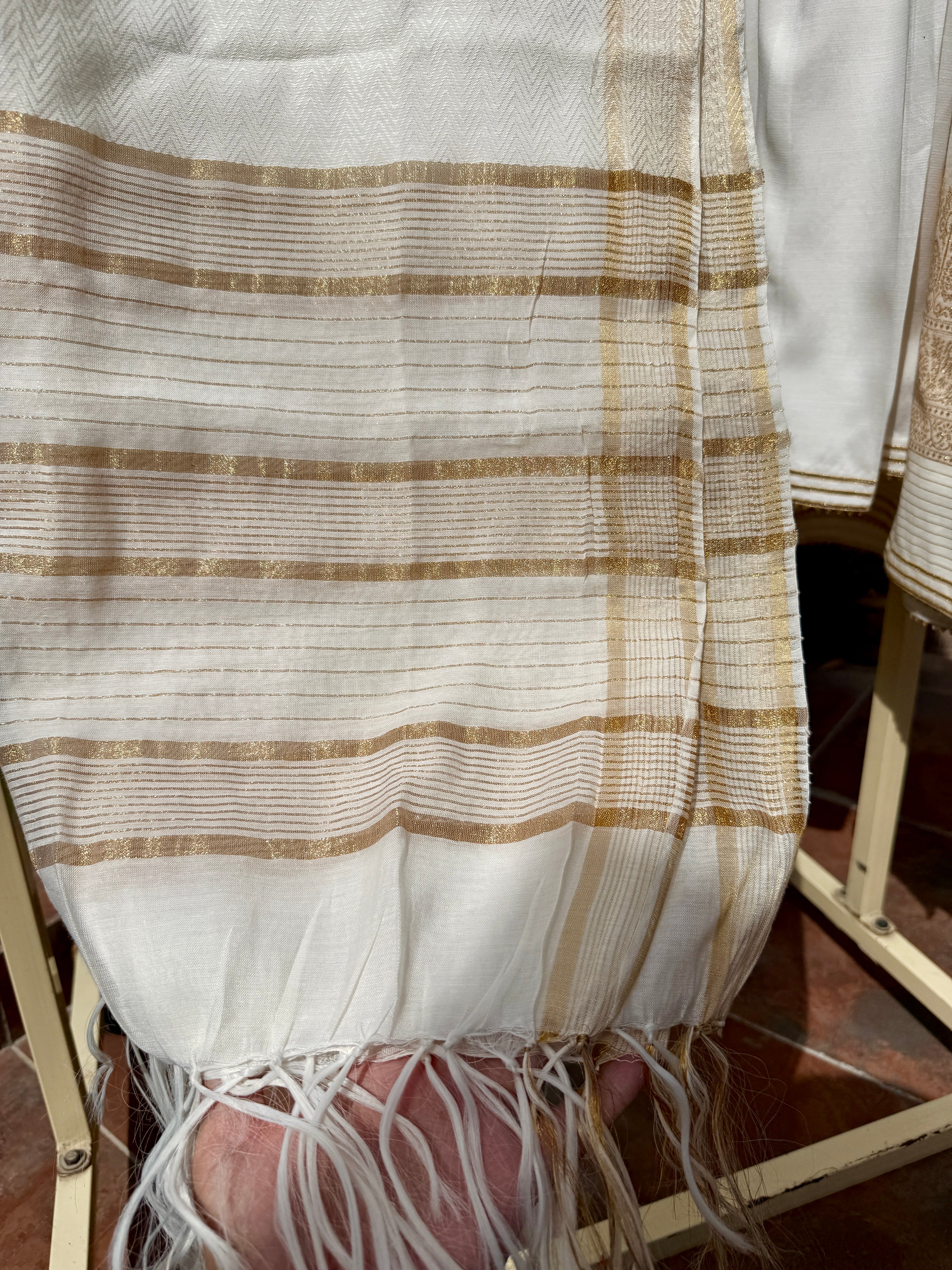 3-Piece HAND WOVEN KHADDI SUIT -Pearl White