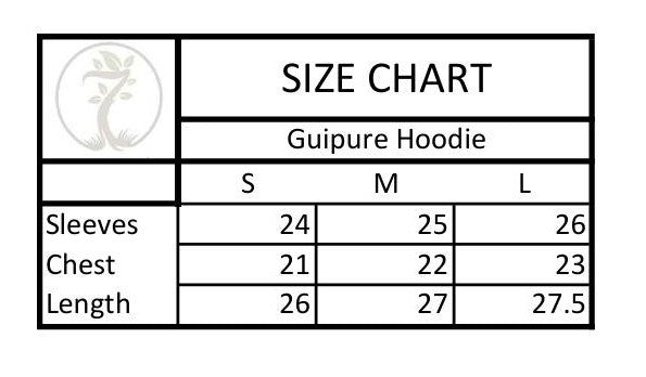Size chart for GUIPURE HOODIE - BUTTER YELLOW