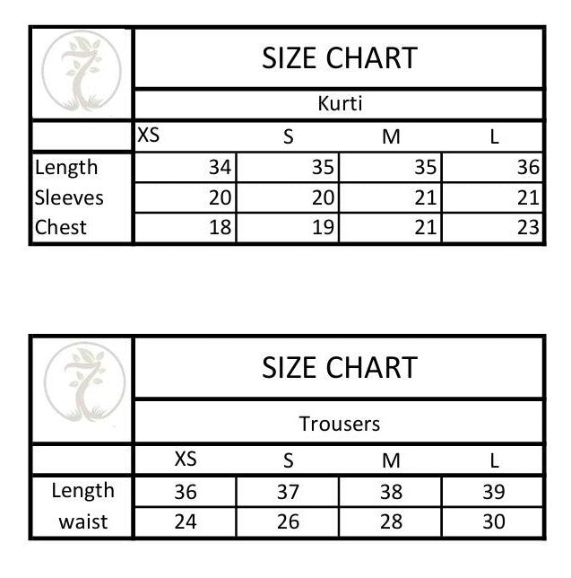 Size chart for CO-ORD SET - PINK