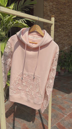 GUIPURE HOODIE - WHITE ON PEACH
