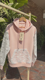 GUIPURE HOODIE - WHITE ON PEACH
